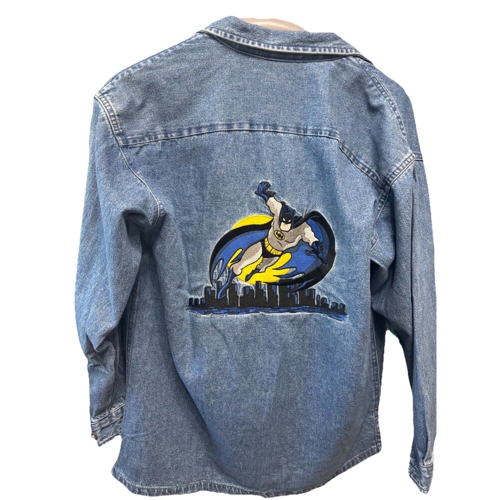Vintage DC Batman Denim  Zipper Shirt  Jean Jacket Child's Large Y2K 90s Rare